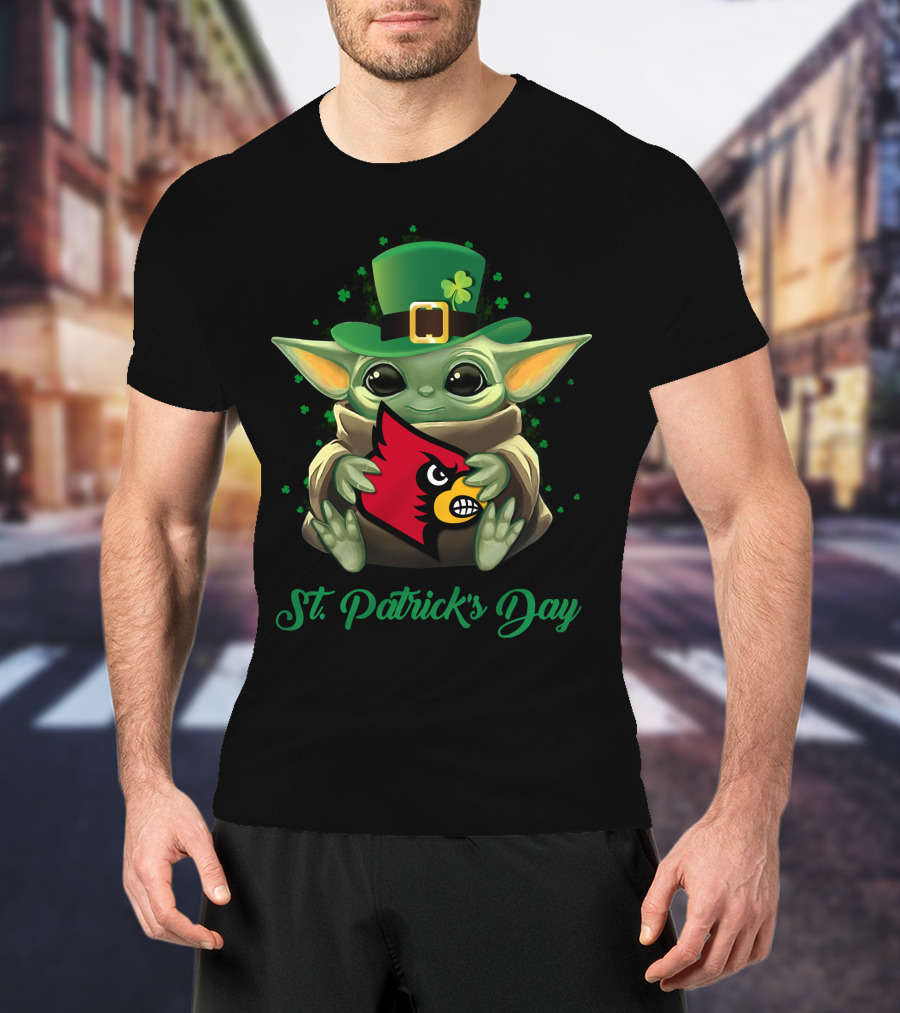 St. Patrick's Day Louisville Cardinals Baby Yoda T-Shirt