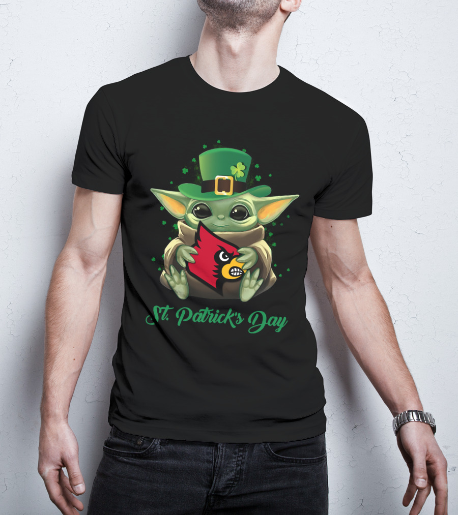 St. Patrick's Day Louisville Cardinals Baby Yoda T-Shirt