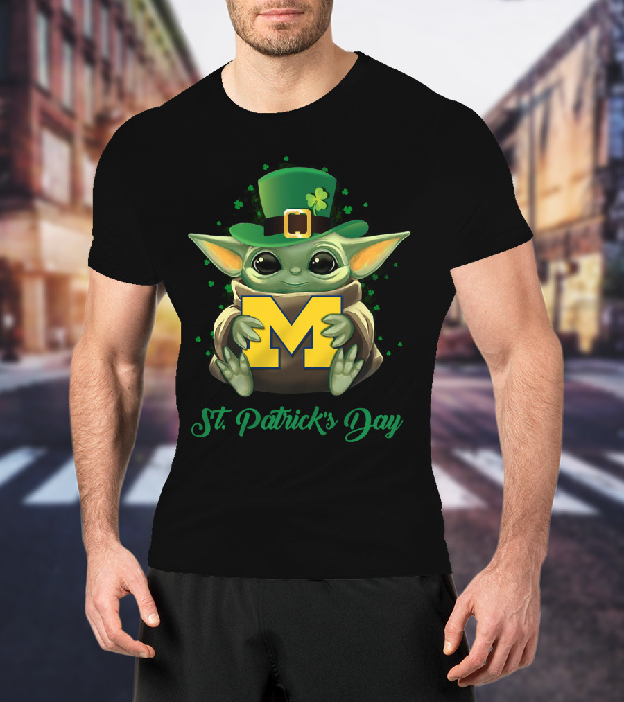 Michigan Wolverines Baby Yoda St. Patrick's Day T-Shirt