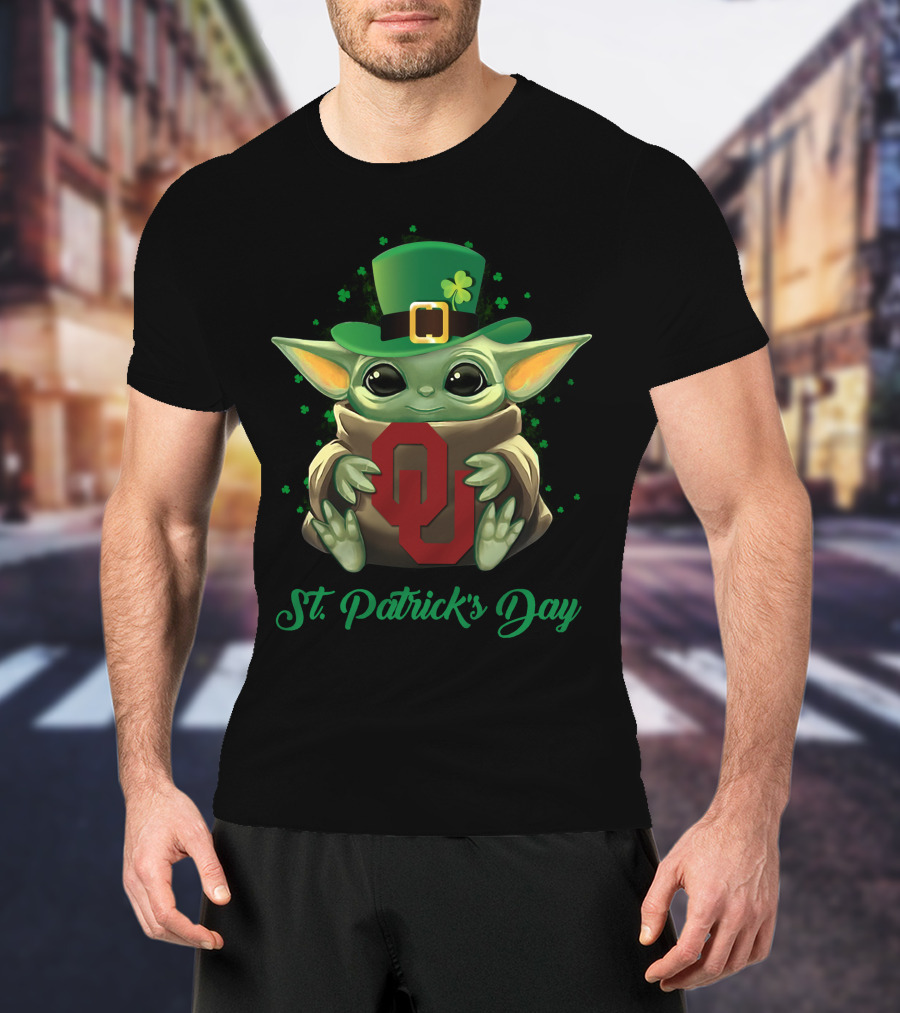St. Patrick's Day Oklahoma Sooners Baby Yoda T-Shirt