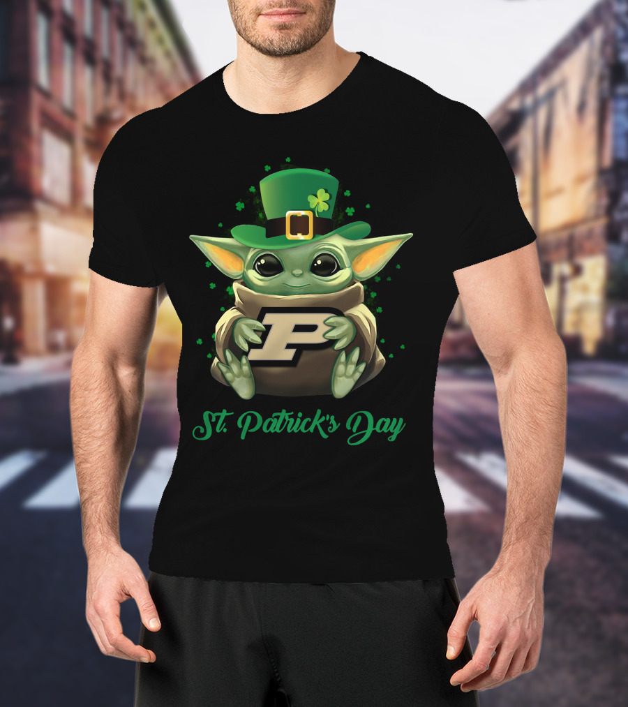 Purdue Boilermakers Baby Yoda St. Patrick's Day T-Shirt