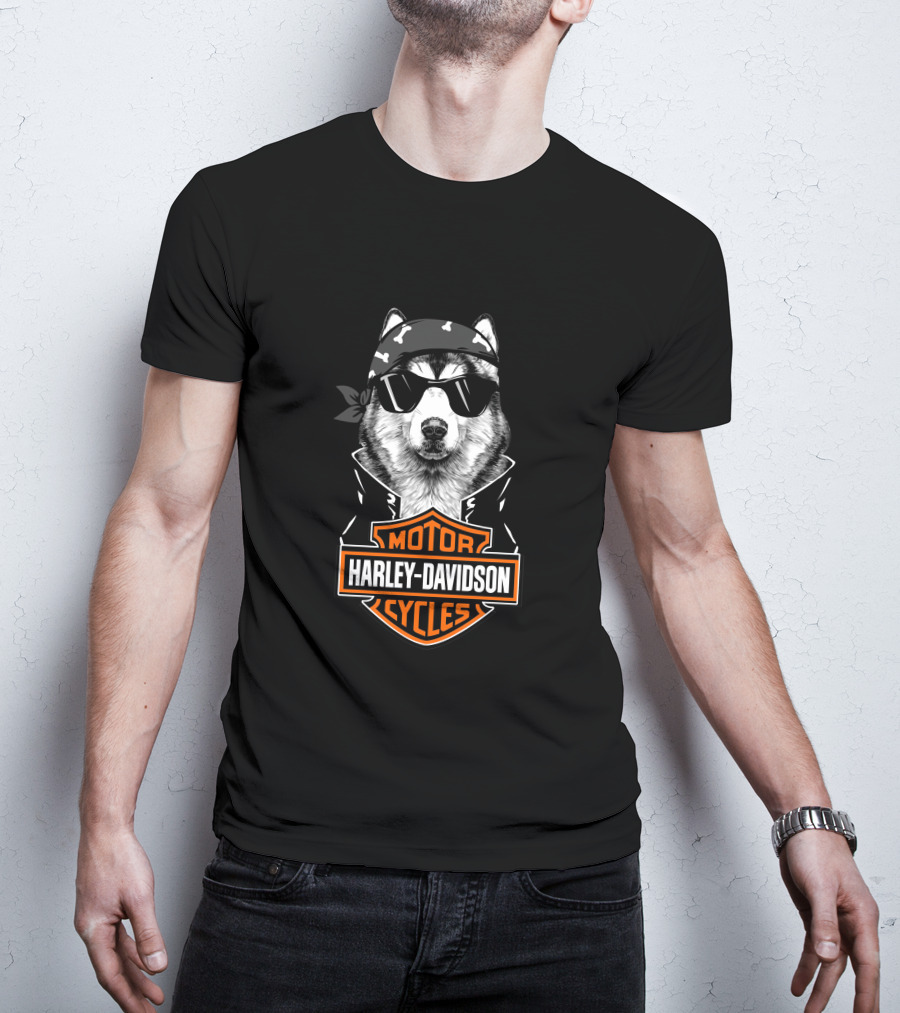 Alaskan Malamute Harley Davidson Motorcycles T-Shirt