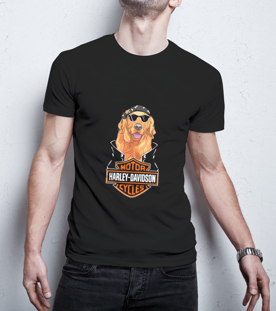 Golden Retriever Harley Davidson Motorcycle Logo T-Shirt