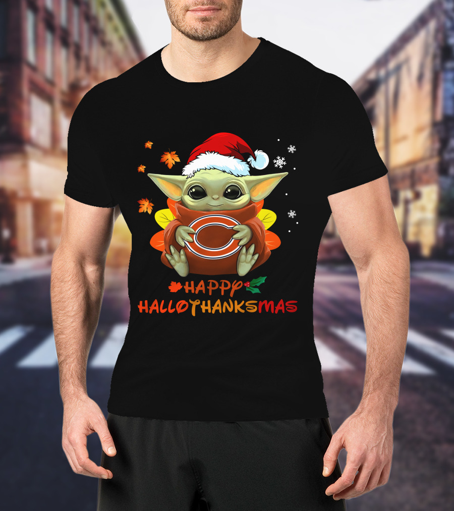 Chicago Bears Baby Yoda Hallothanksmas Happy Holidays 505 L1PTT T-Shirt