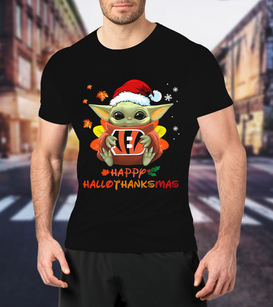 Cincinnati Bengals Baby Yoda Happy Hallothanksmas 505 L1PTT T-Shirt