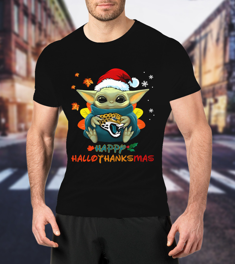 Jacksonville Jaguars Baby Yoda Happy Hallothanksmas T-Shirt
