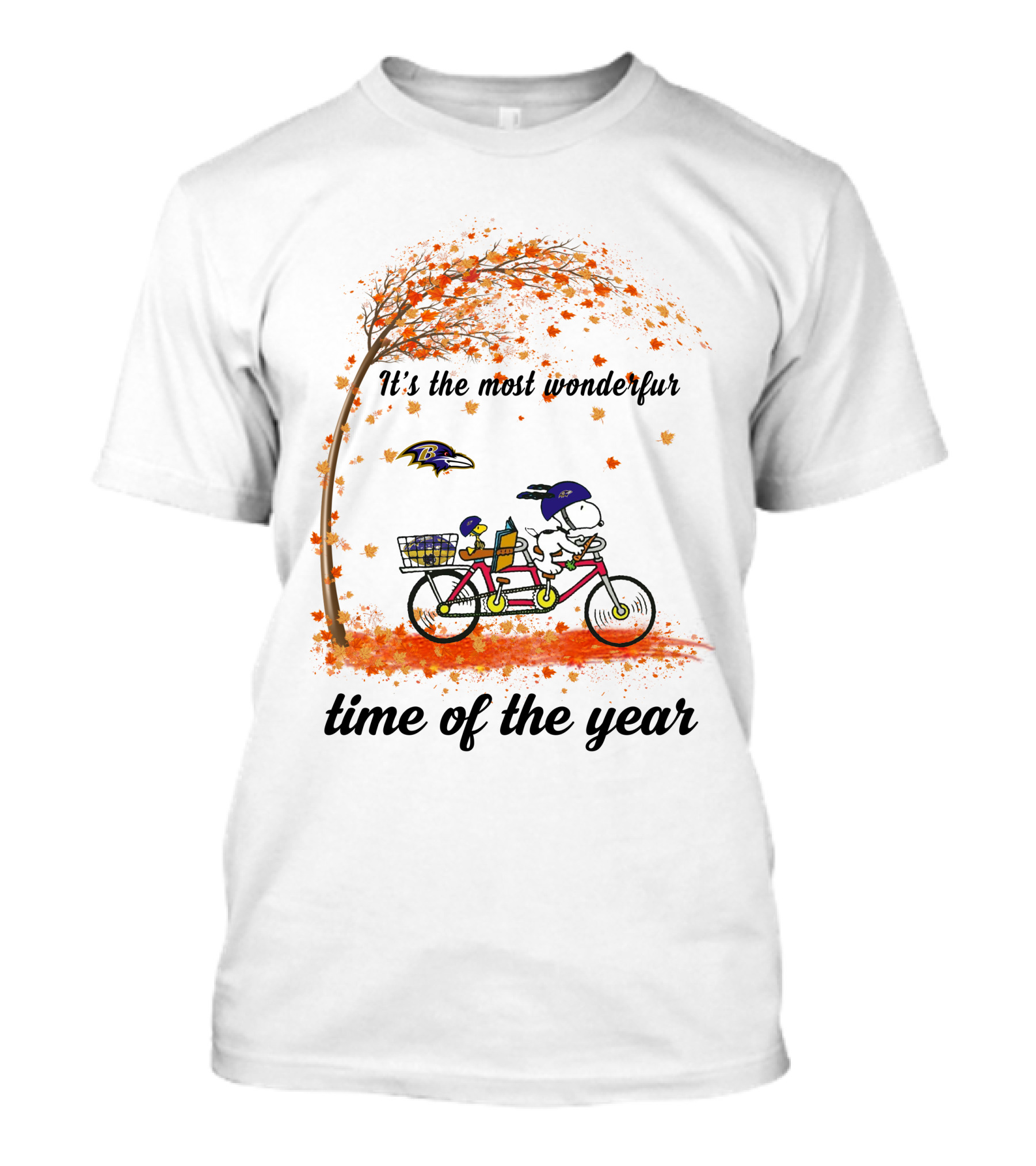 Baltimore Ravens Snoopy It's The Most Wonderful Time Of The Year Autumn Bicycle T-Shirt