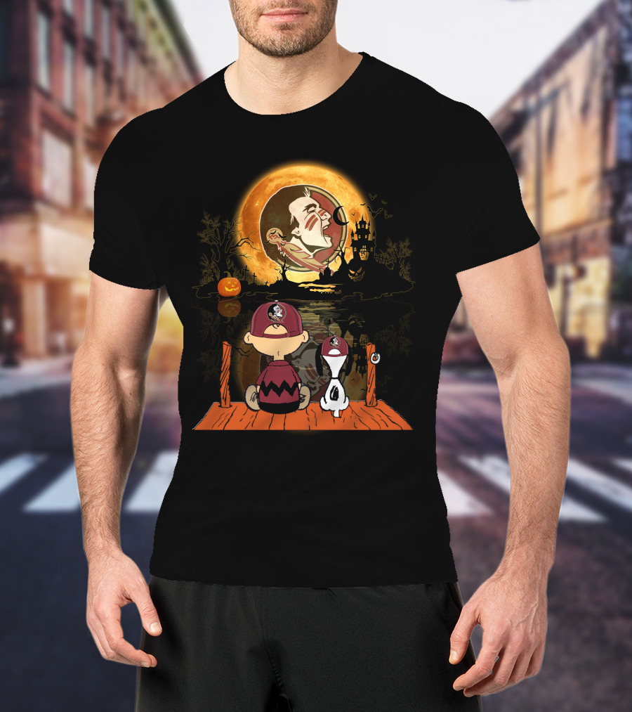 Florida State Seminoles Halloween Moon Peanuts Charlie Brown Woodstock T-Shirt