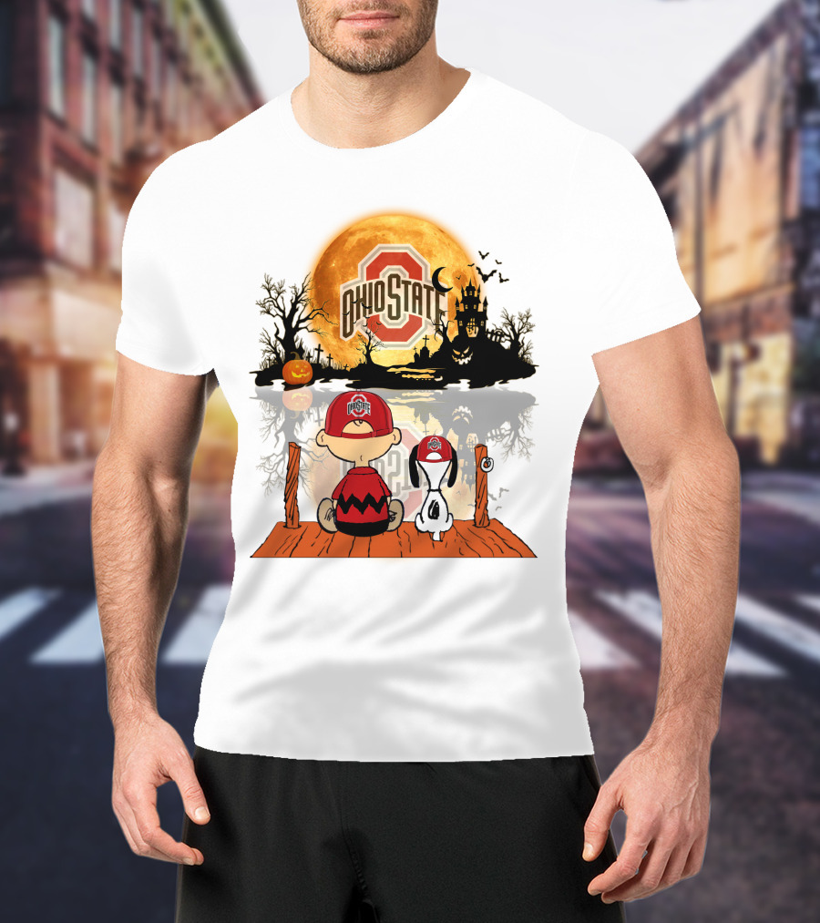 Ohio State Buckeyes Halloween Moon Charlie And Snoopy 495 T-Shirt