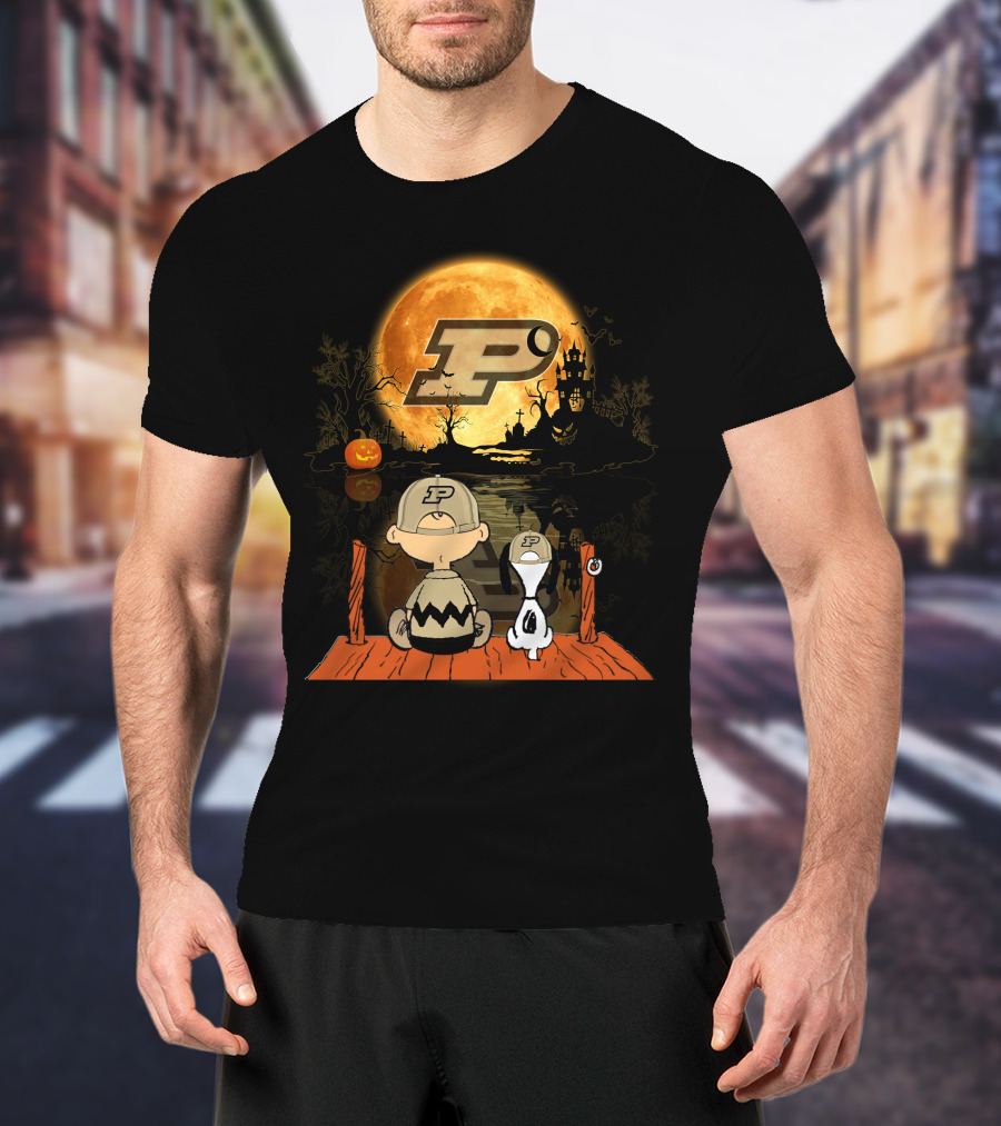 Purdue Boilermakers Halloween Moon Charlie Snoopy T-Shirt