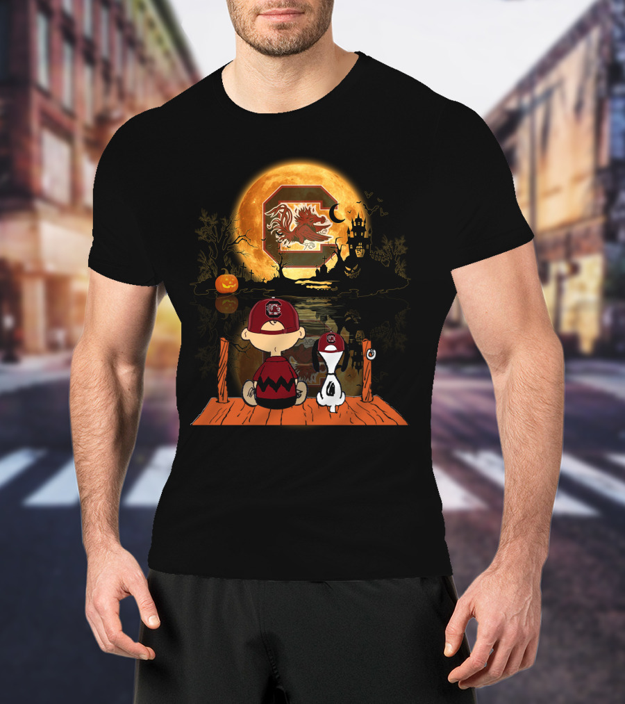 South Carolina Gamecocks Halloween Moonlit Reflection With Characters T-Shirt