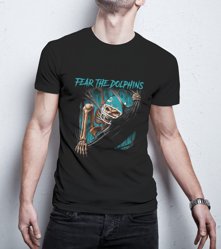 Miami Dolphins Fear The Dolphins Skeleton Football Helmet 515NFL L1MTH T-Shirt