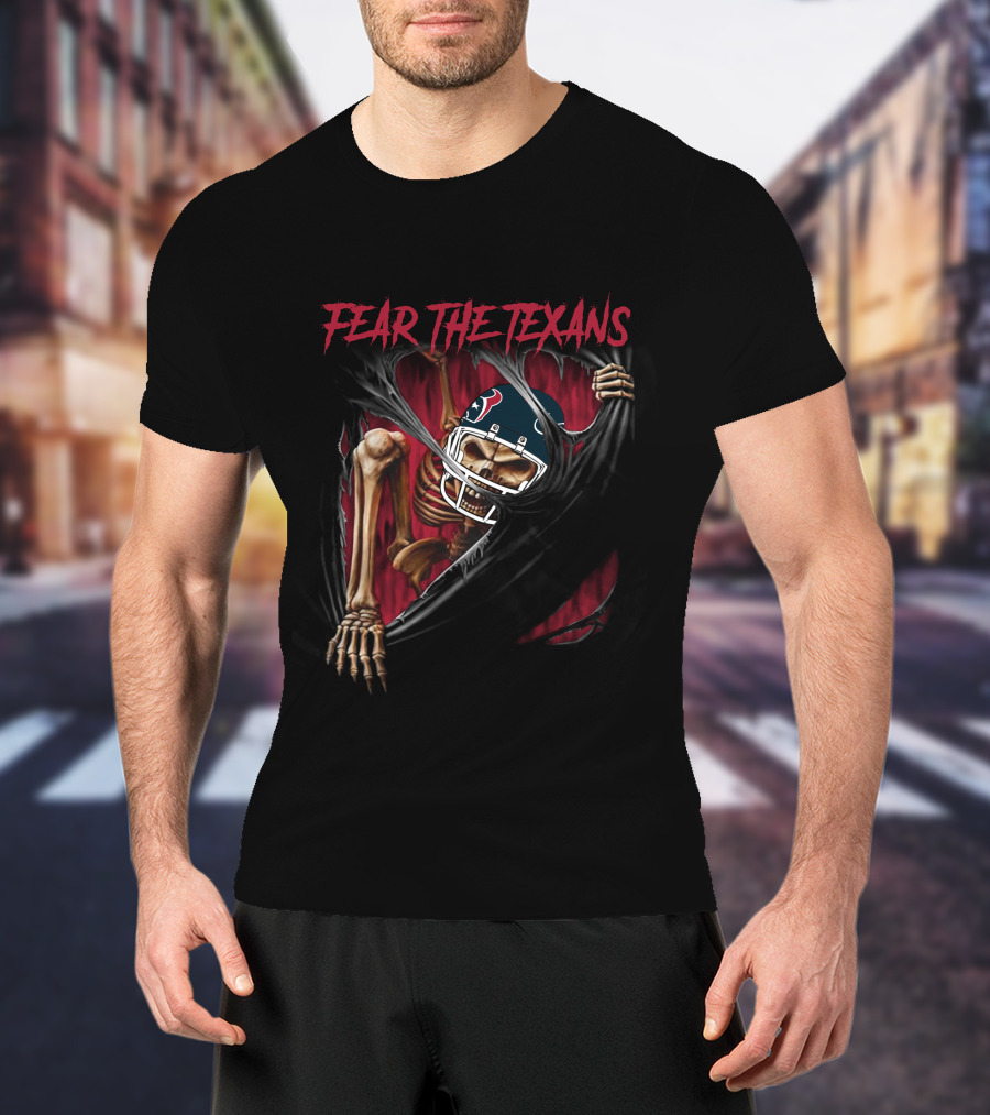 Fear The Texans Skeleton Nfl Football Theme Houston Texans 515Nfl L1Mth T-Shirt