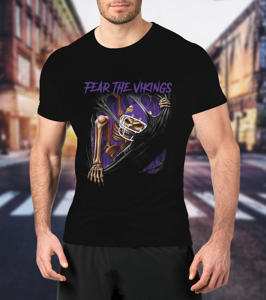Fear The Vikings Minnesota Vikings Skeleton NFL T-Shirt