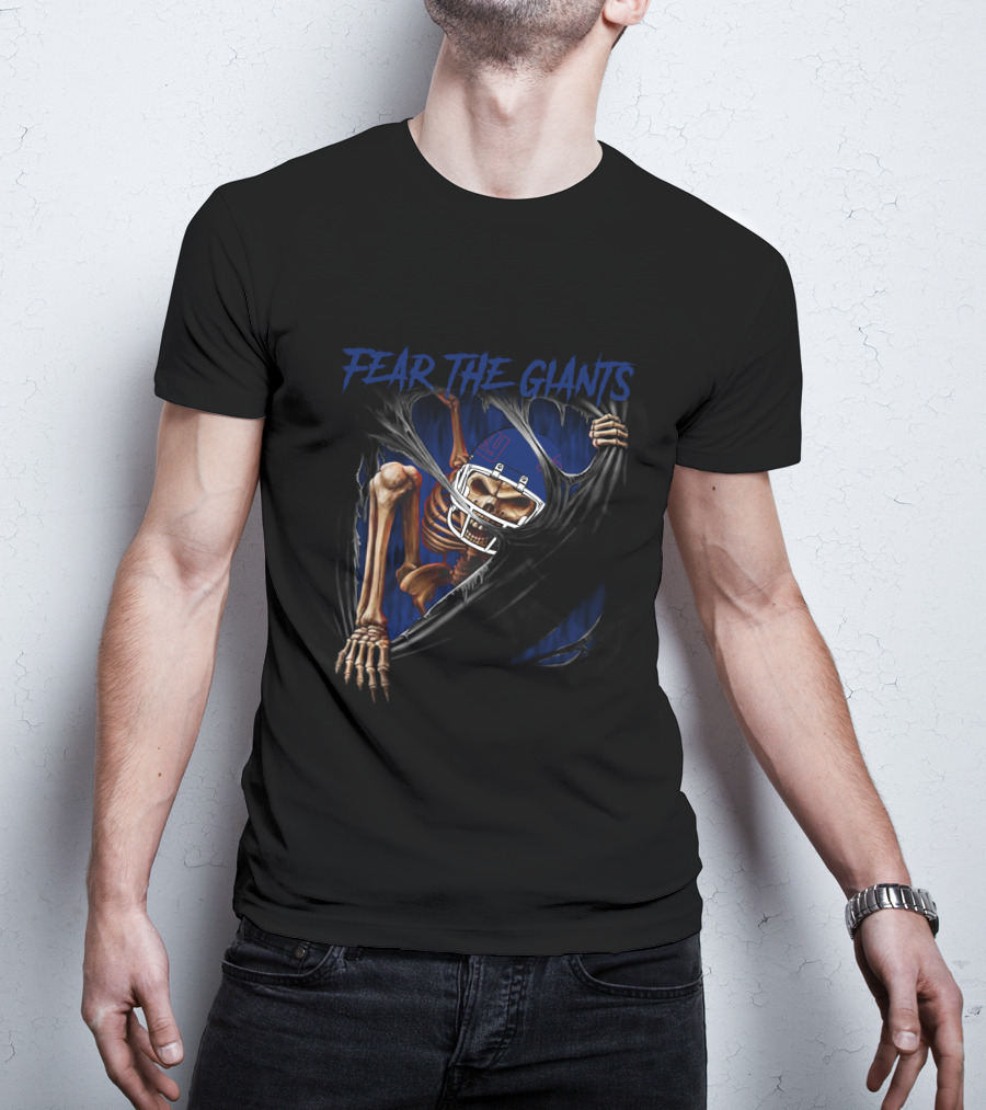 Fear The New York Giants Skeleton Football Fan T-Shirt