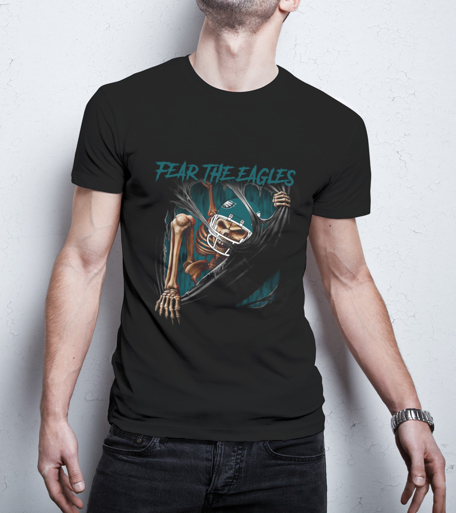 Fear The Eagles Philadelphia Football Skeleton Ripping Through NFL L1MTH T-Shirt