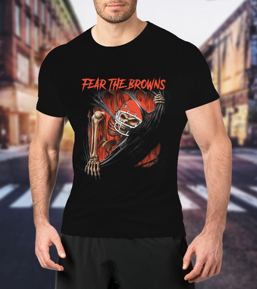 Fear The Browns Cleveland Skeleton NFL Football 515NFL L1MTH T-Shirt