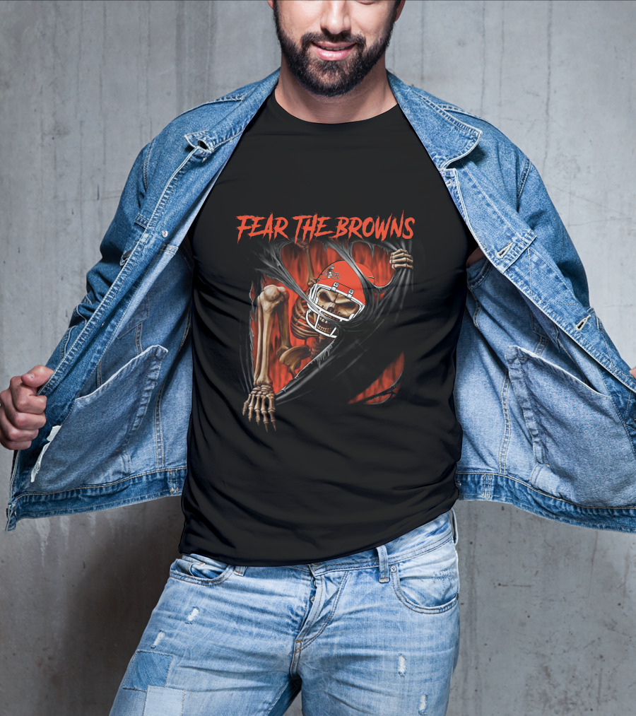 Fear The Browns Cleveland Skeleton NFL Football 515NFL L1MTH T-Shirt