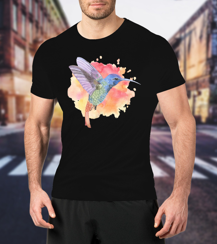 Colorful Rainbow Hummingbird Spring Bird Summer Watercolor T-Shirt