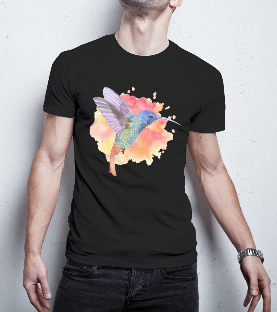 Colorful Rainbow Hummingbird Spring Bird Summer Watercolor T-Shirt