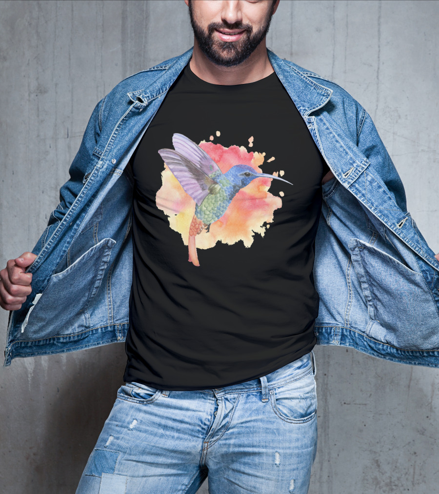 Colorful Rainbow Hummingbird Spring Bird Summer Watercolor T-Shirt