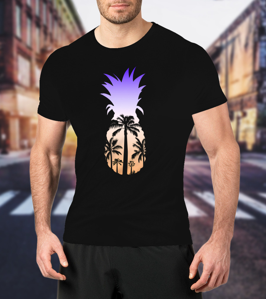 Pineapple Palm Tree Beach Sunset Scene T-Shirt