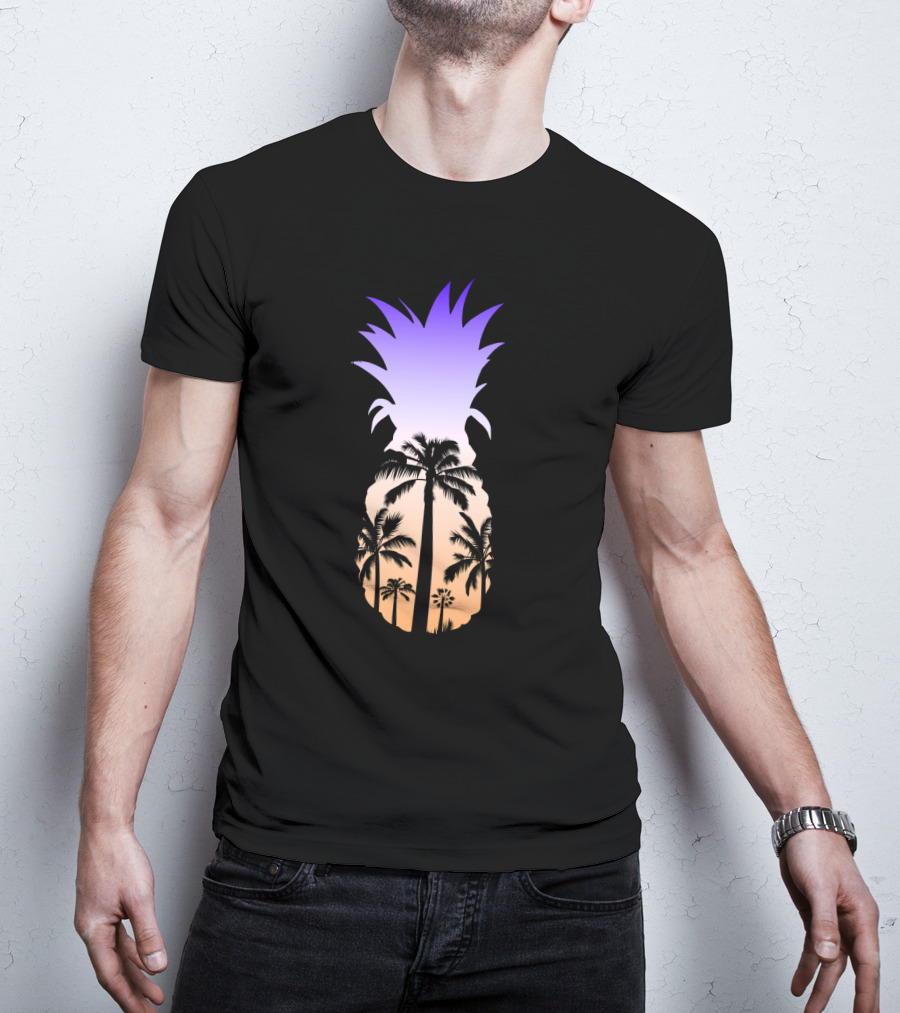 Pineapple Palm Tree Beach Sunset Scene T-Shirt