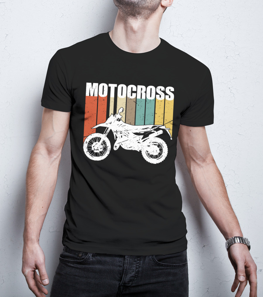 Motocross Vintage Dirt Bike Retro Stripes T-Shirt