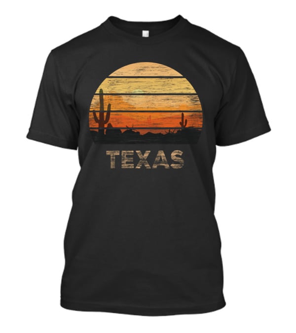 Texas 1980s Vintage Style Desert Sunset Cactus Scene T-Shirt