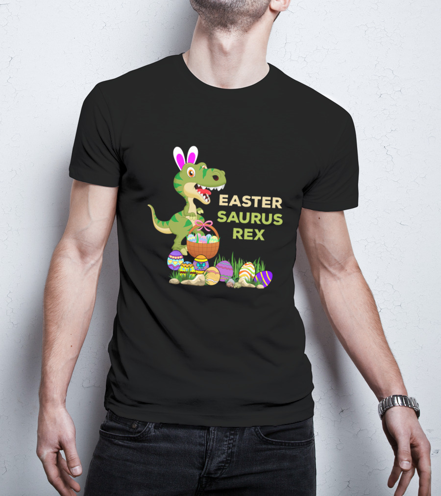 Easter Saurus Rex Dinosaur Bunny Egg Basket Easter Eggs T-Shirt