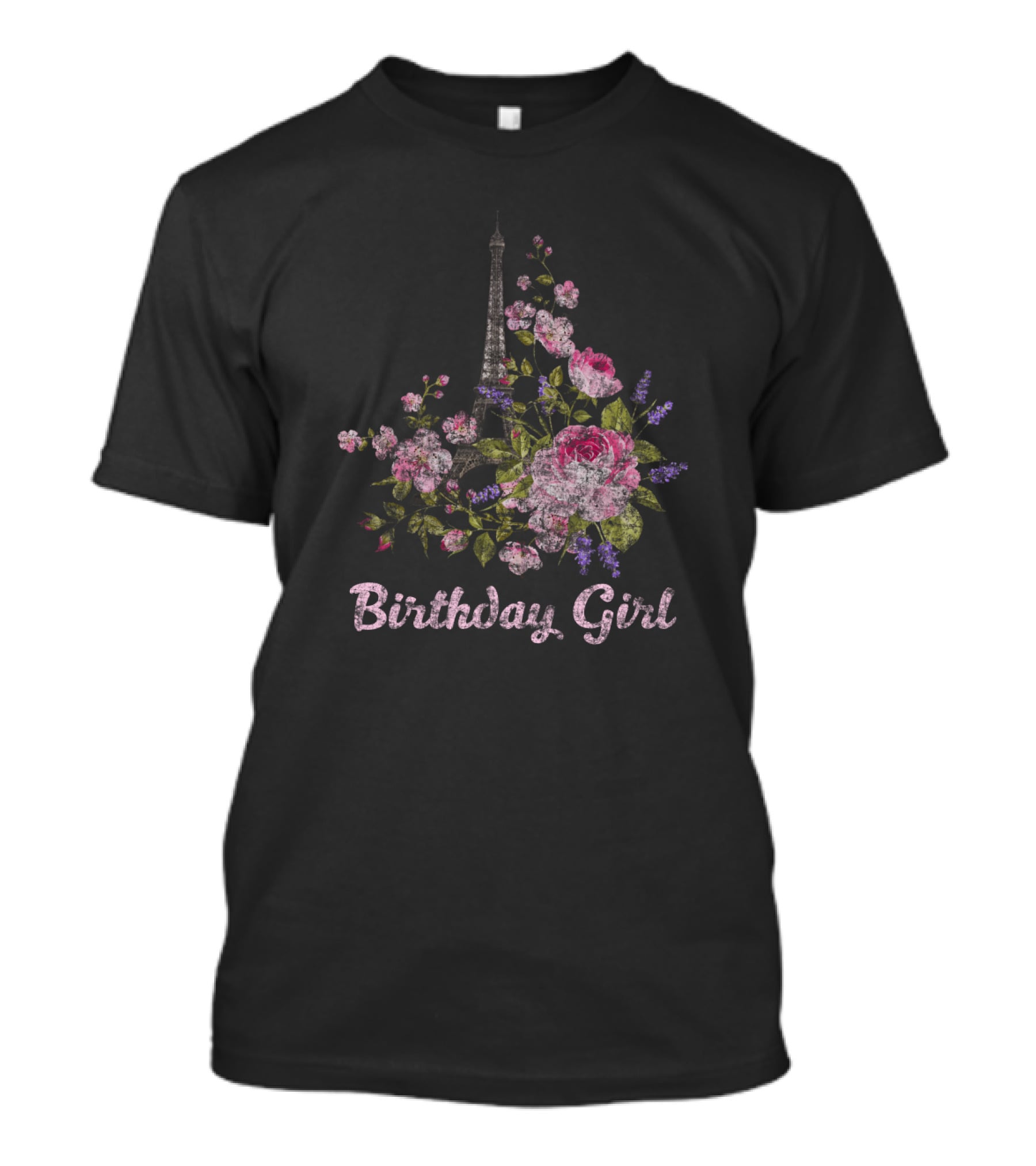 Birthday Girl Paris Eiffel Tower Floral Arrangement T-Shirt