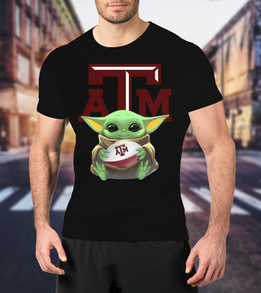 Baby Yoda Holding Texas A&M Aggies Football ATM T-Shirt