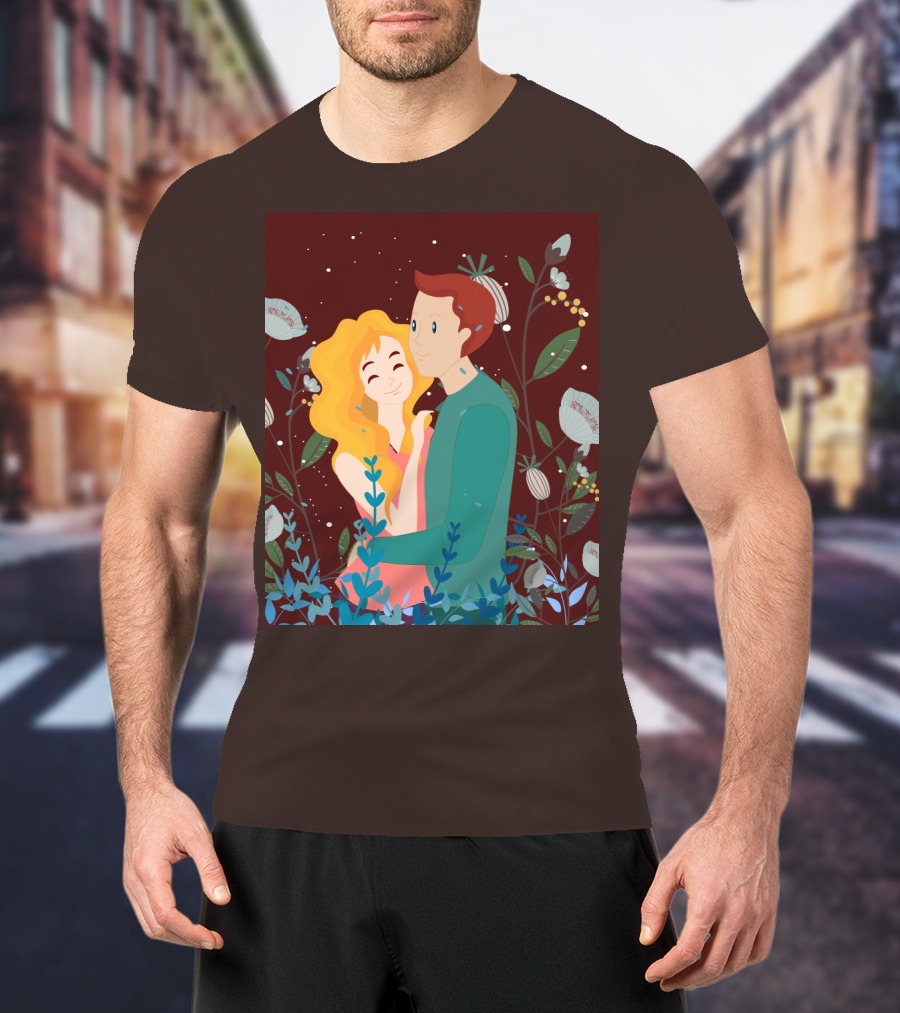 Lover Dating Romantic Embrace Amidst Floral Background T-Shirt