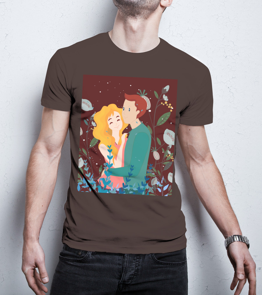 Lover Dating Romantic Embrace Amidst Floral Background T-Shirt