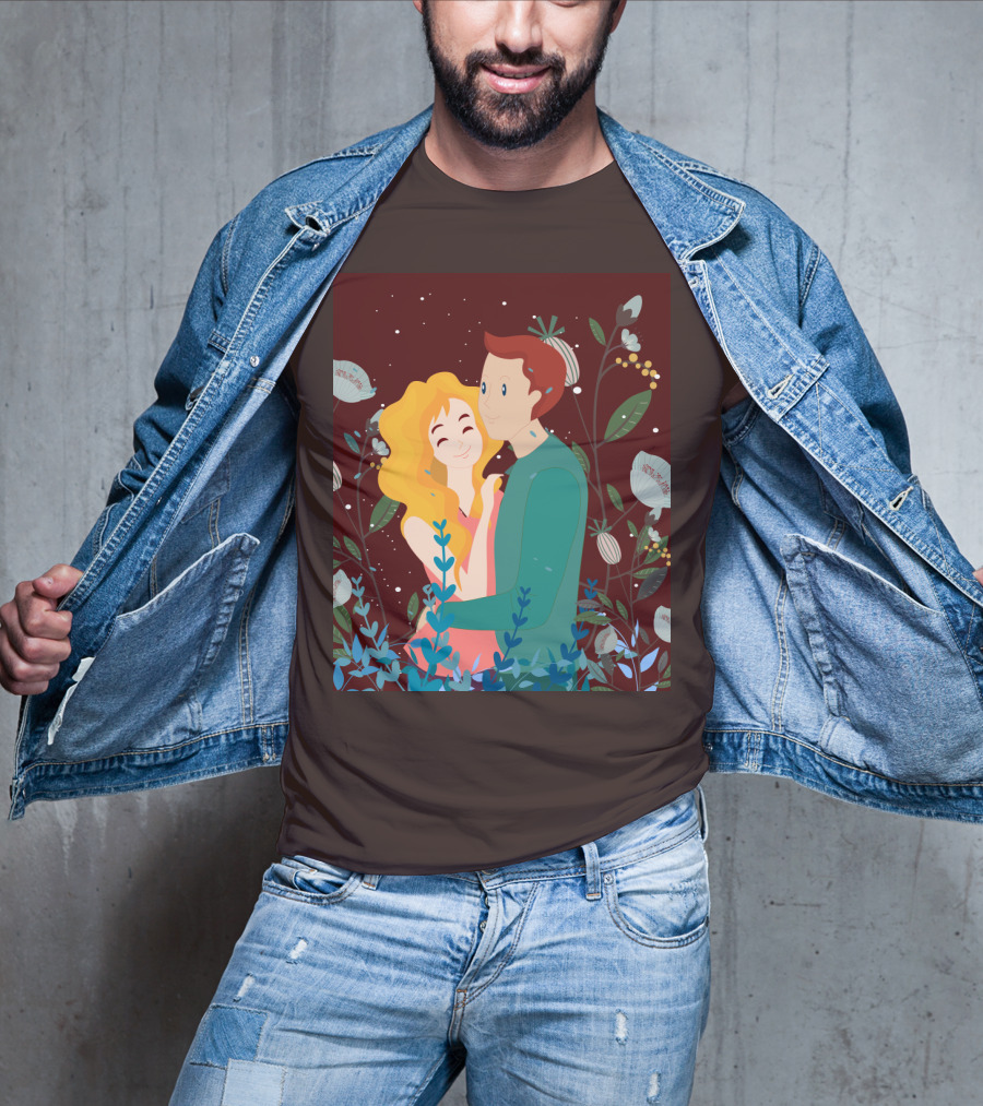 Lover Dating Romantic Embrace Amidst Floral Background T-Shirt