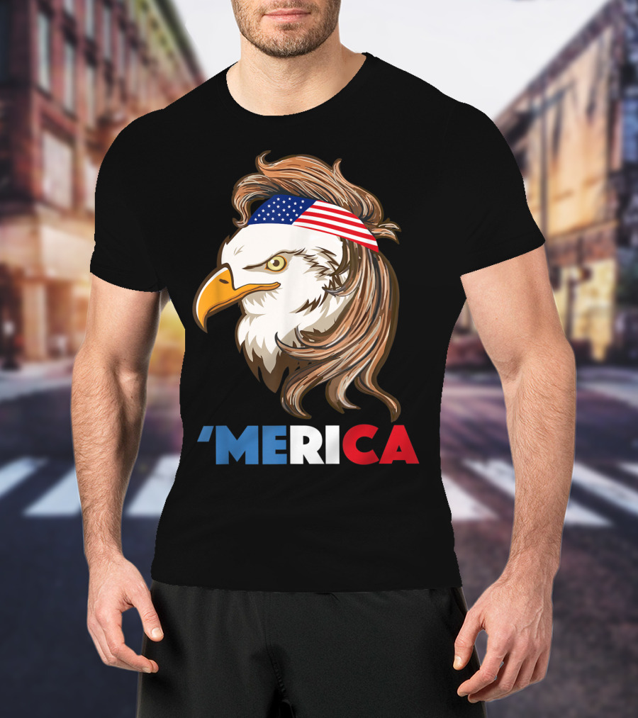 'Merca Bald Eagle Mullet American Flag Headband T-Shirt