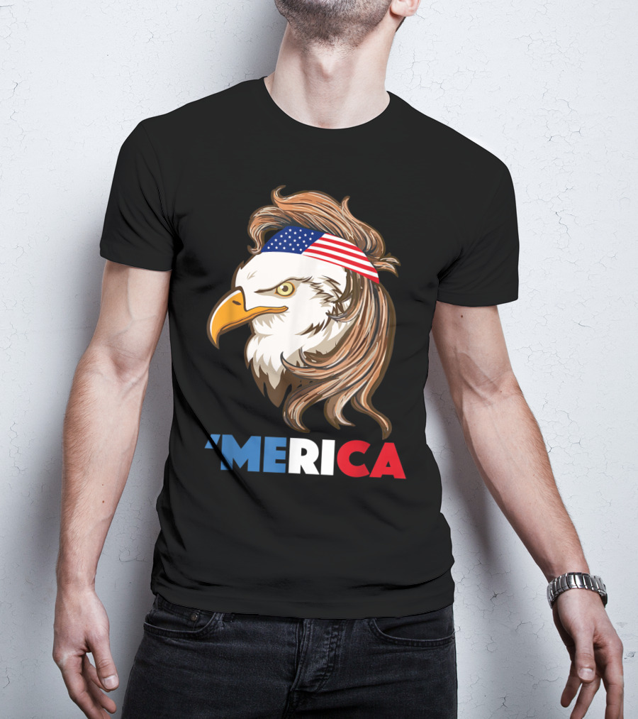 'Merca Bald Eagle Mullet American Flag Headband T-Shirt