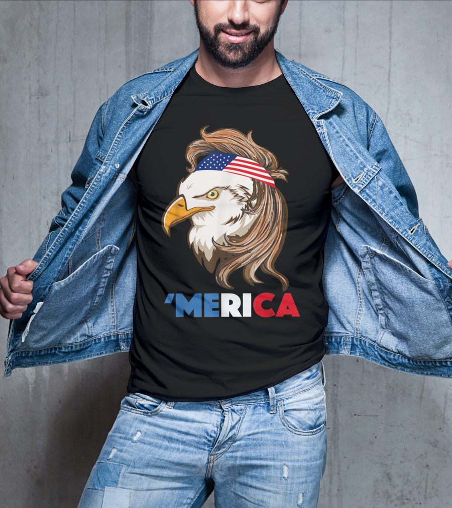 'Merca Bald Eagle Mullet American Flag Headband T-Shirt