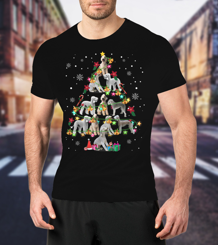 Bedlington Terrier Christmas Tree With Snowflakes And Gifts T-Shirt
