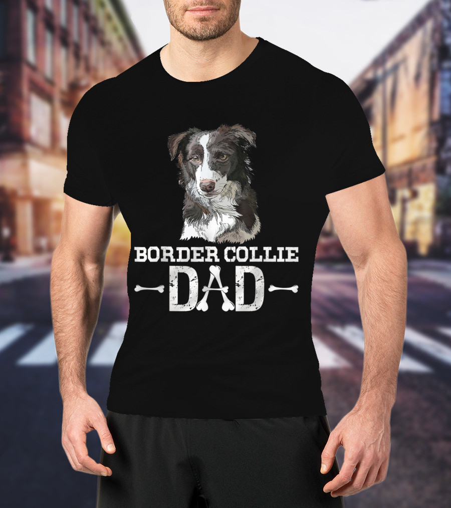 Border Collie Dad With Detailed Dog Illustration And Bone Accents T-Shirt