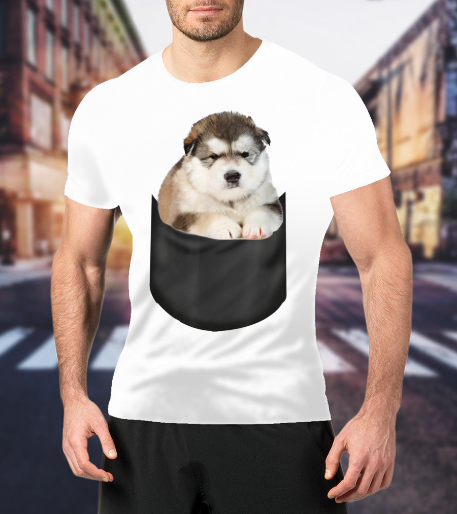 Alaskan Funny Dog In Pocket T-Shirt