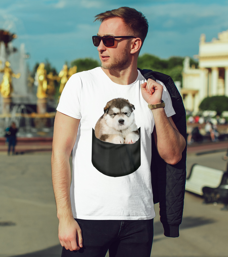 Alaskan Funny Dog In Pocket T-Shirt