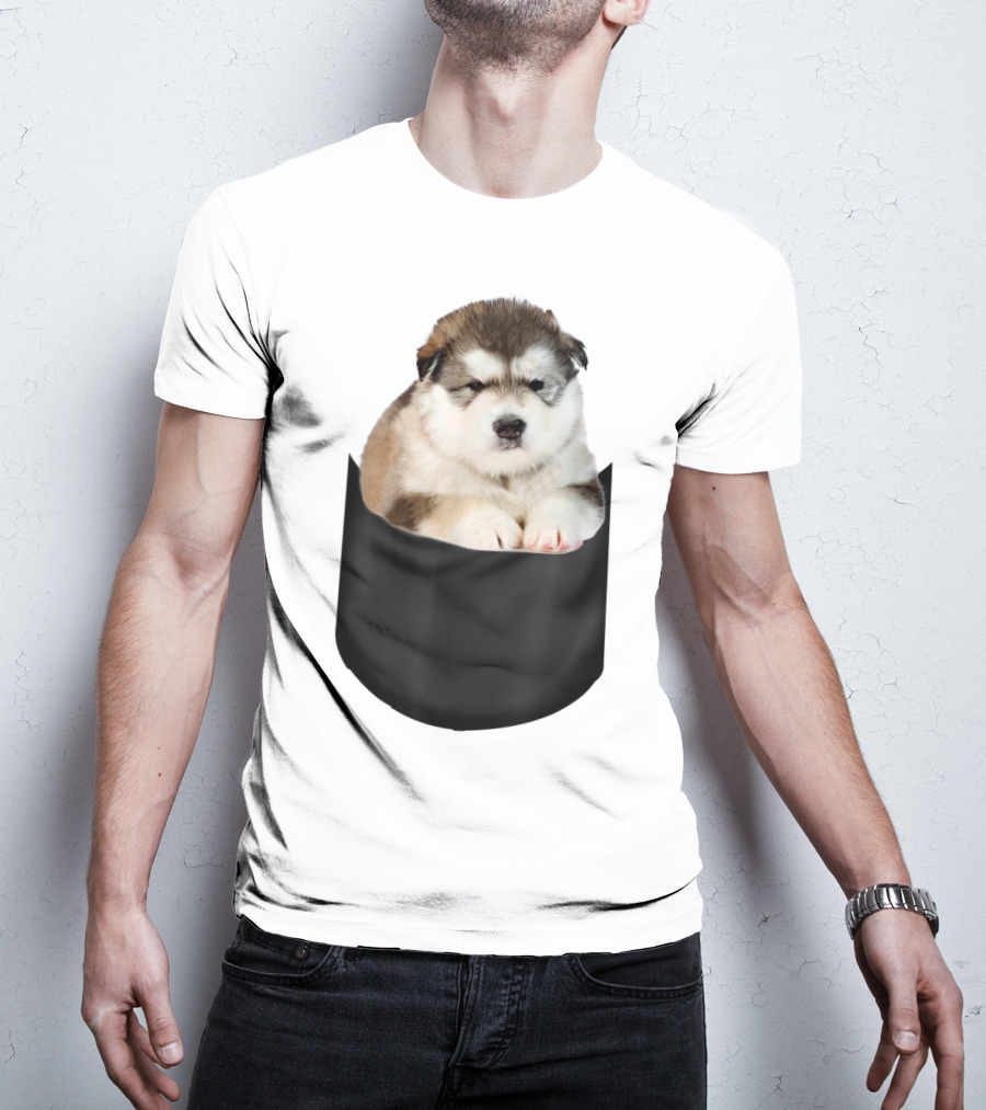 Alaskan Funny Dog In Pocket T-Shirt