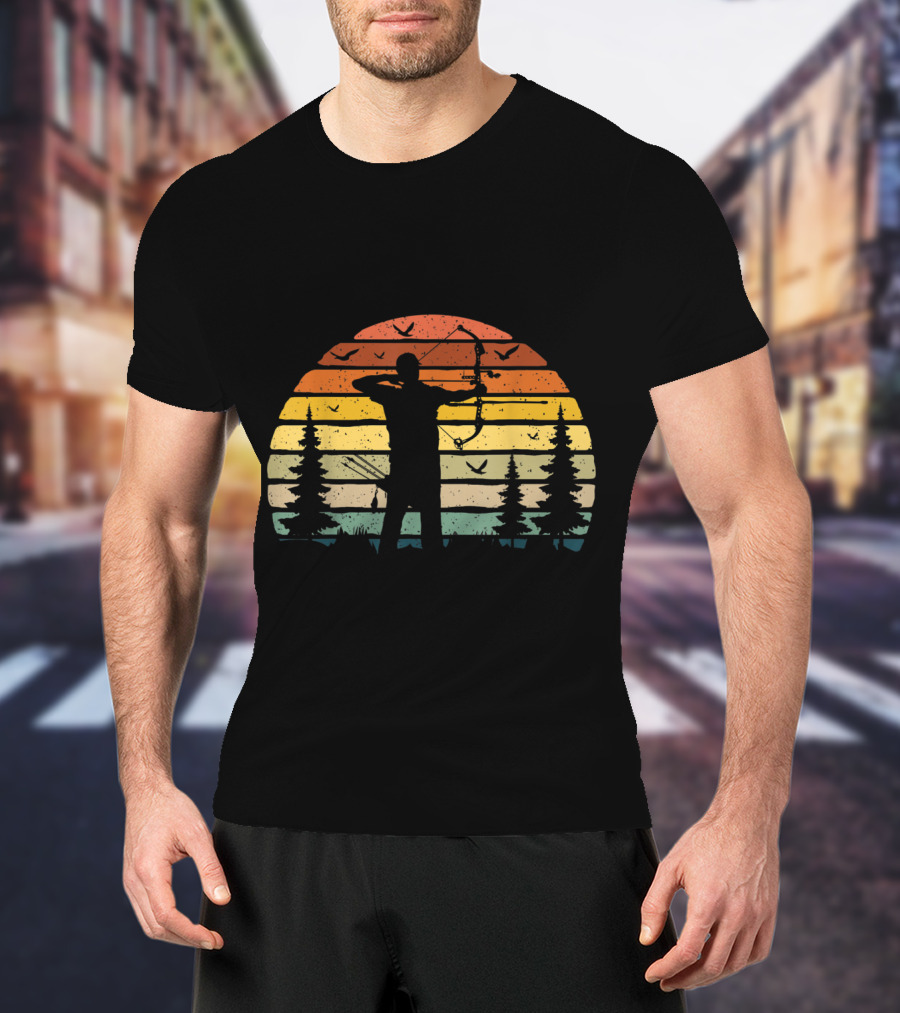 Archery Dad Daddy Archer Best Retro Sunset T-Shirt