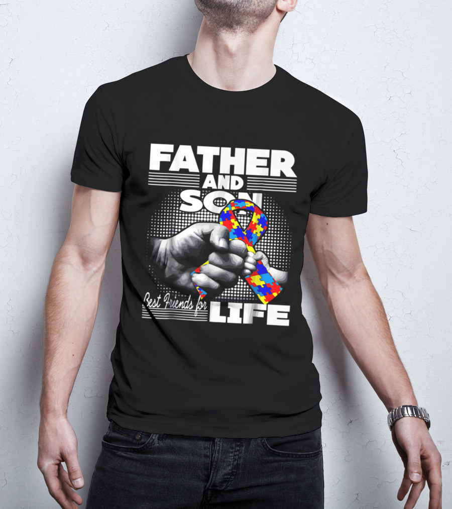 Father And Son Best Friends For Life Autism Awareness Puzzle T-Shirt