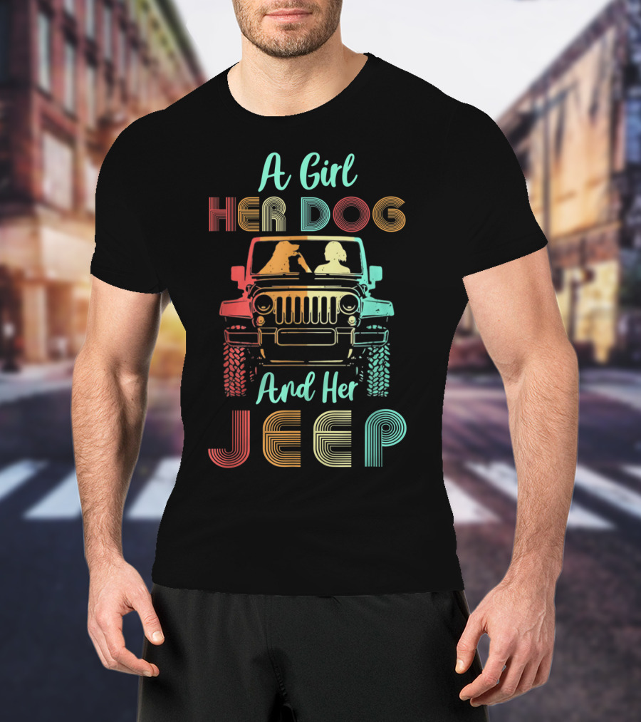 A Girl Her Dog And Her Jeep Vintage Adventure T-Shirt