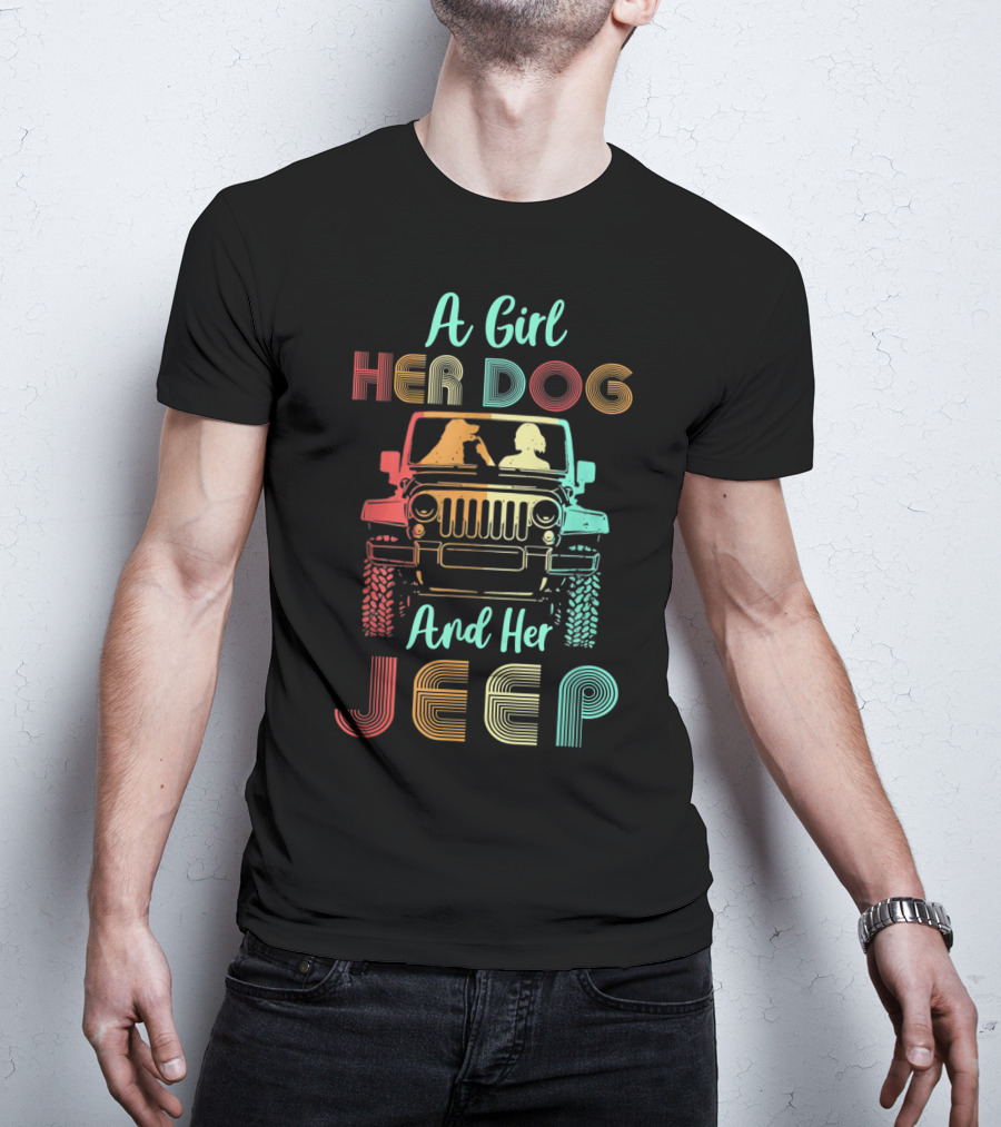 A Girl Her Dog And Her Jeep Vintage Adventure T-Shirt