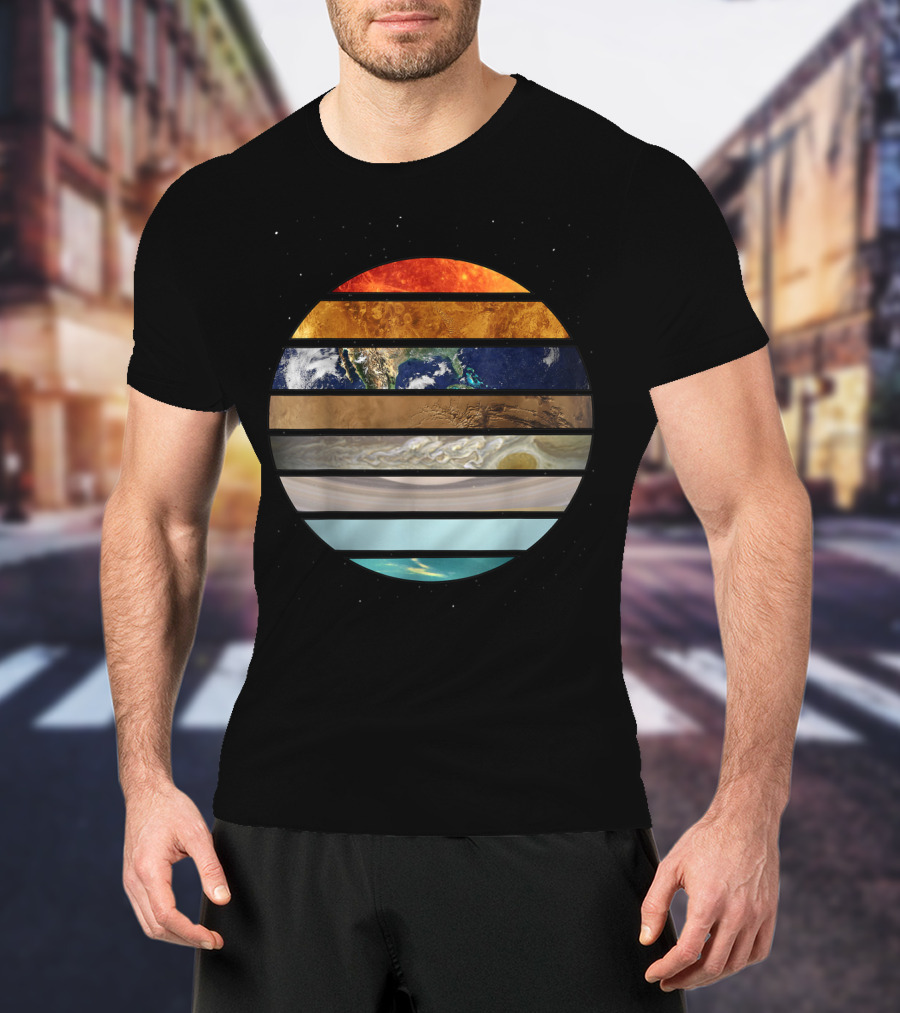 Amazing Planet Great Astronomy Solar System Stripes T-Shirt