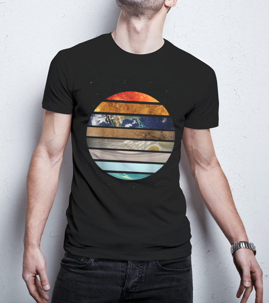 Amazing Planet Great Astronomy Solar System Stripes T-Shirt