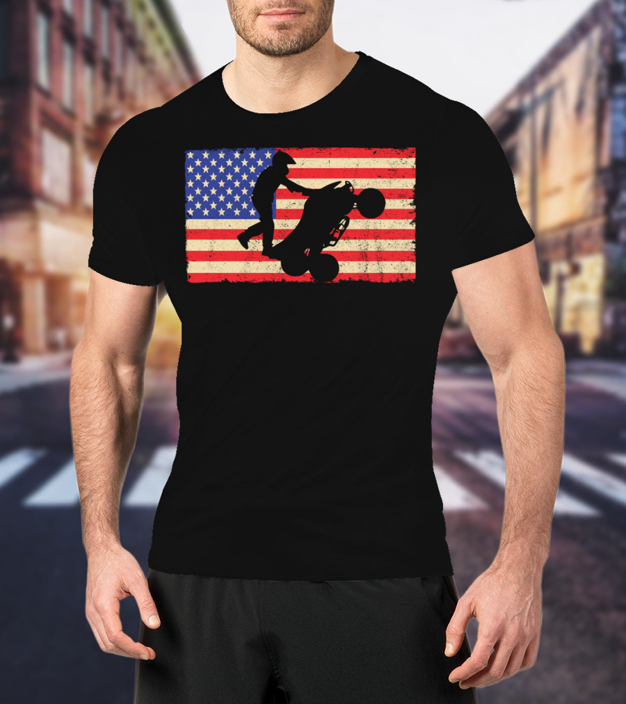 American Flag ATV Rider Wheelie Quad Bike Cool T-Shirt